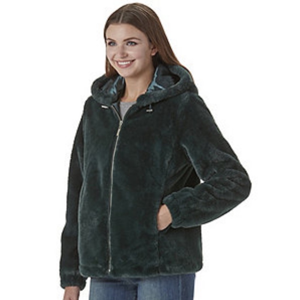 JouJou Women's Faux-Fur Hooded Jacket Dark Green Brand New With Tags Ladies M